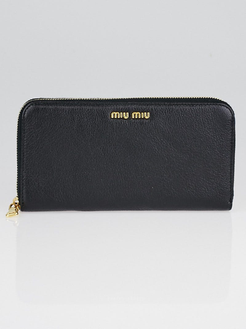 Miu Miu Black Madras Leather Foglio Clutch Wallet | Yoogi's Closet