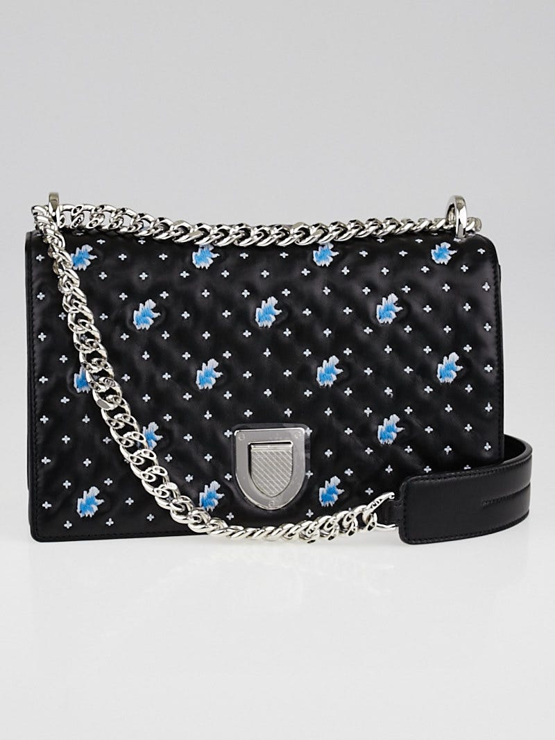 Christian Dior Black Blue Embroidered Lambskin Diorama Flap Bag Yoogi s Closet