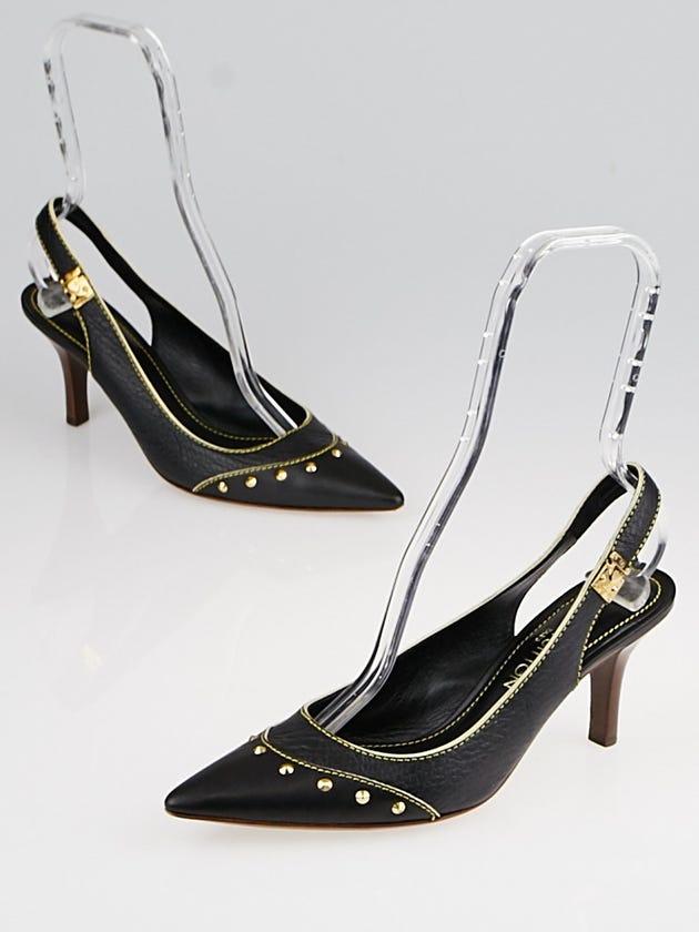 Louis Vuitton Black Suhali Leather Slingback Pumps Size 7.5/38