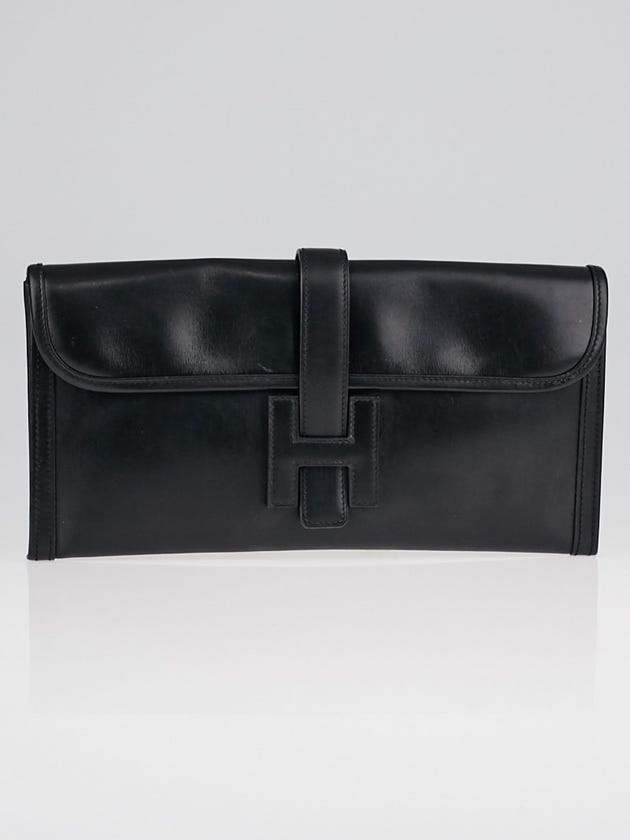 Hermes Black Box Leather Jige Elan Clutch Bag
