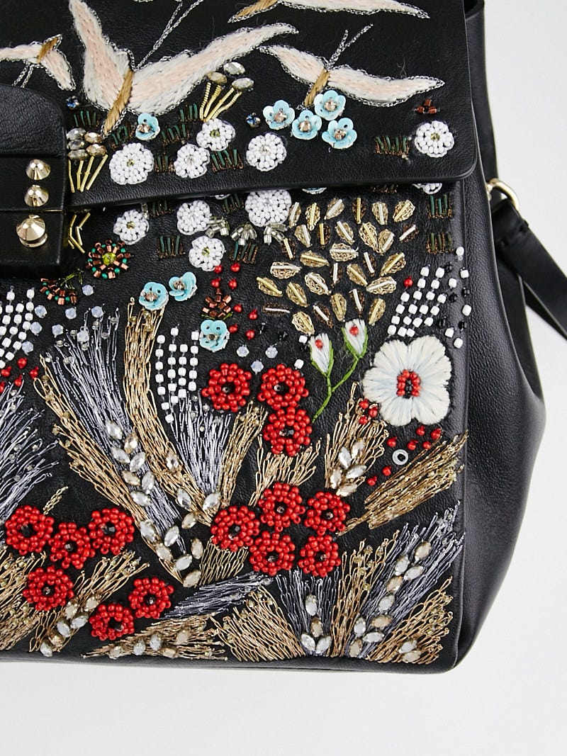 Valentino Black Leather Beaded Garden Couture Single Handle