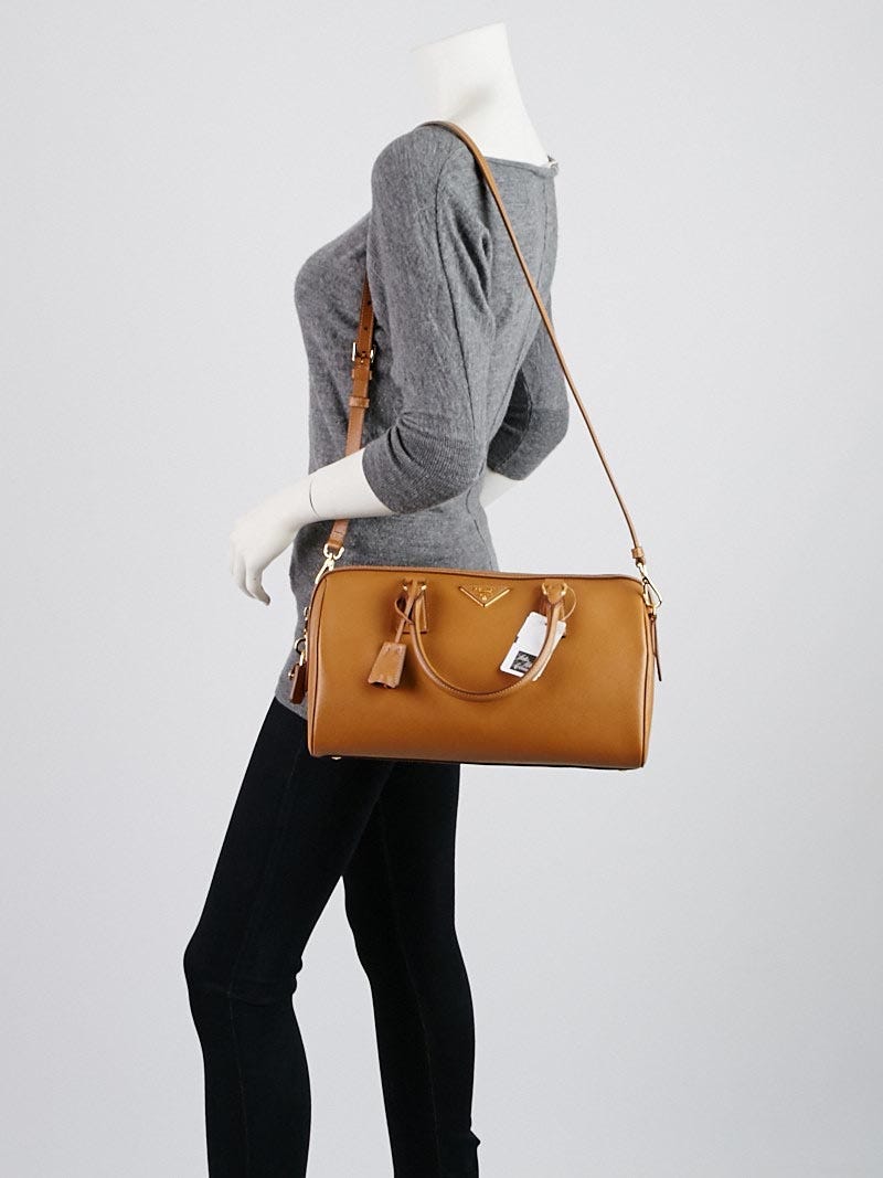 Prada Caramel Saffiano Lux Leather Boston Bag w/Strap BL0796 - Yoogi's  Closet