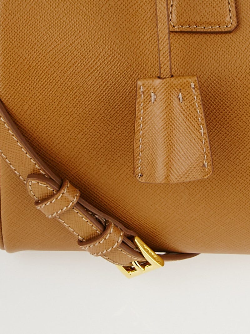 Prada Caramel Saffiano Lux Leather Boston Bag w/Strap BL0796