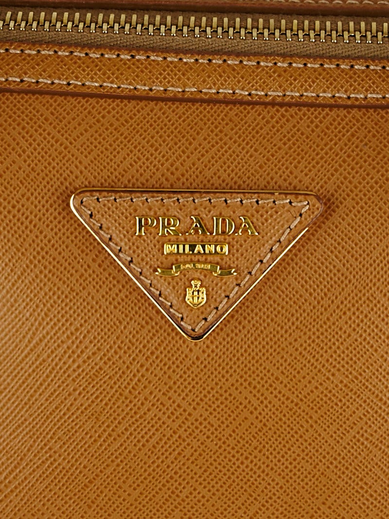 Prada Caramel Saffiano Lux Leather Boston Bag w/Strap BL0796