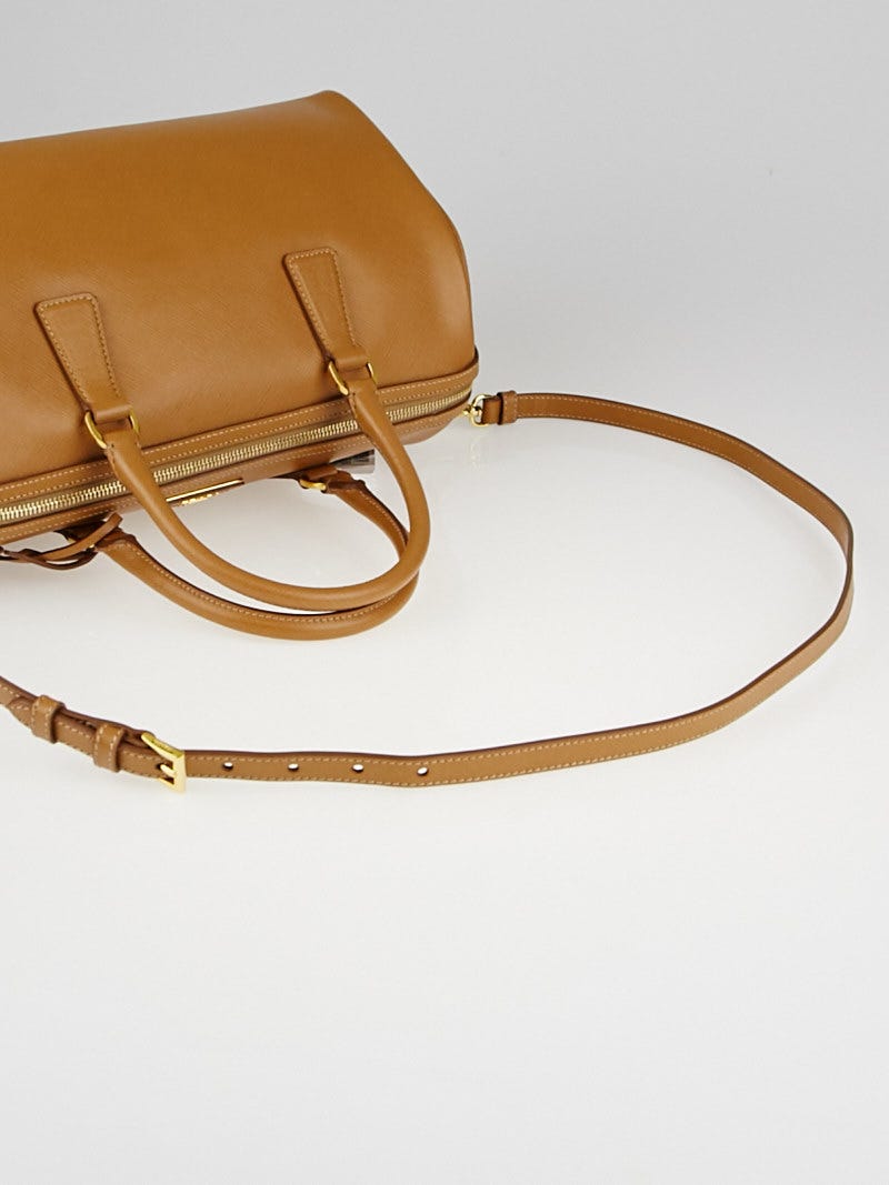 Prada Caramel Saffiano Lux Leather Boston Bag w/Strap BL0796