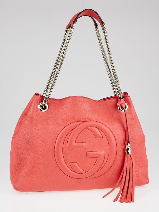 Gucci Coral Pebbled Leather Soho Chain Large Shoulder Bag