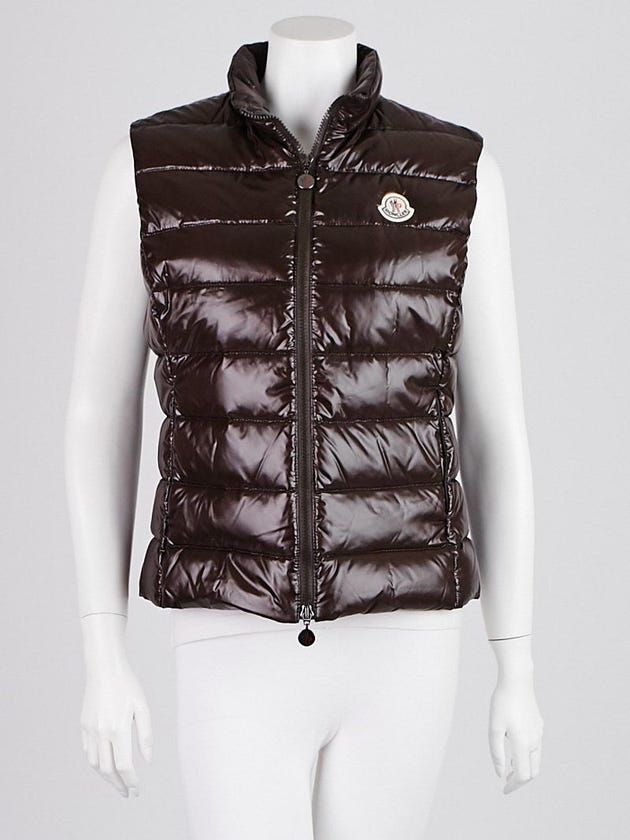 Moncler Brown Quilted Nylon Down Vest Size 2/M