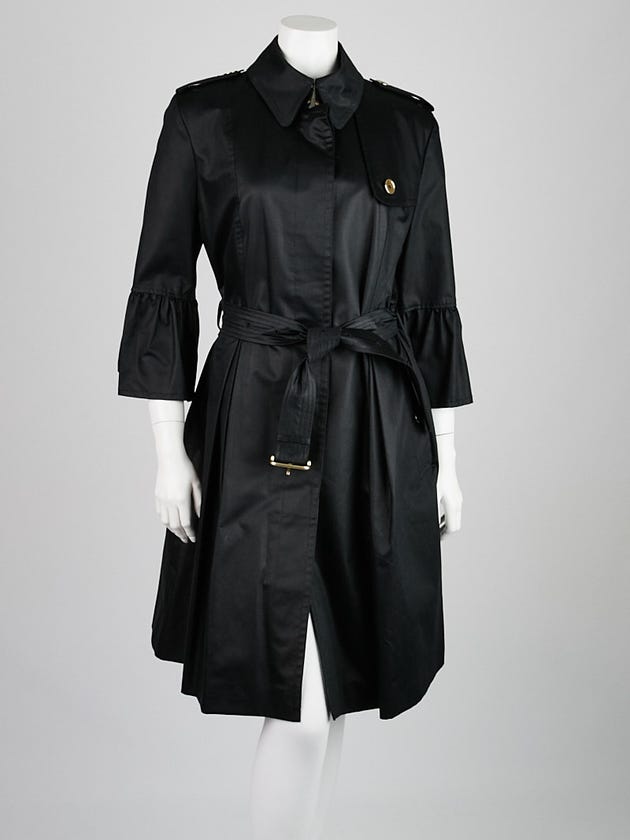 Burberry London Black Cotton Blend Pleated Long Trench Coat Size 12