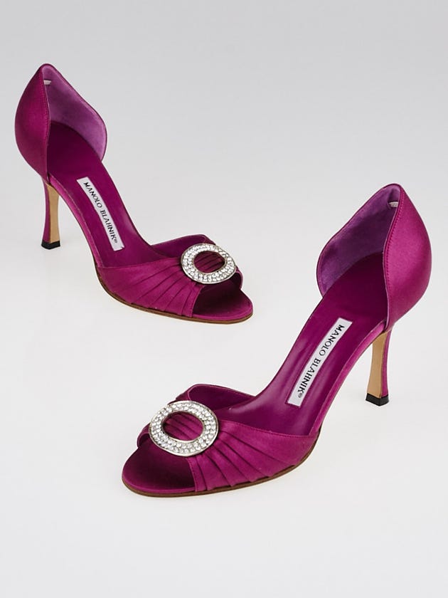 Manolo Blahnik Purple Satin Sedaraby Crystal D'Orsay Heels Size 6.5/37