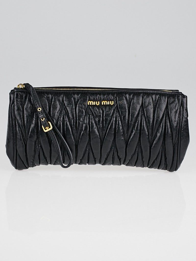 Miu Miu Black Matelasse Lux Leather Wristlet Clutch Bag | Yoogi's