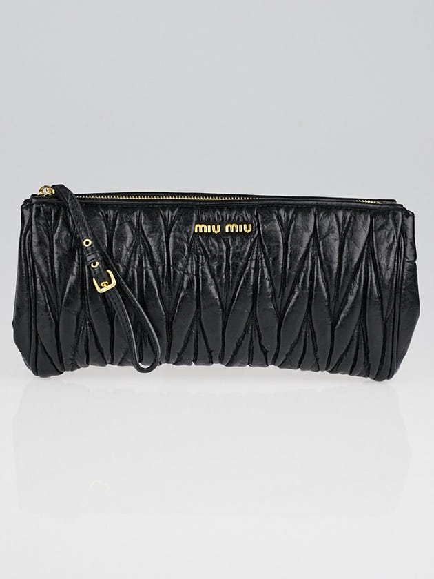 Miu Miu Black Matelasse Lux Leather Wristlet Clutch Bag