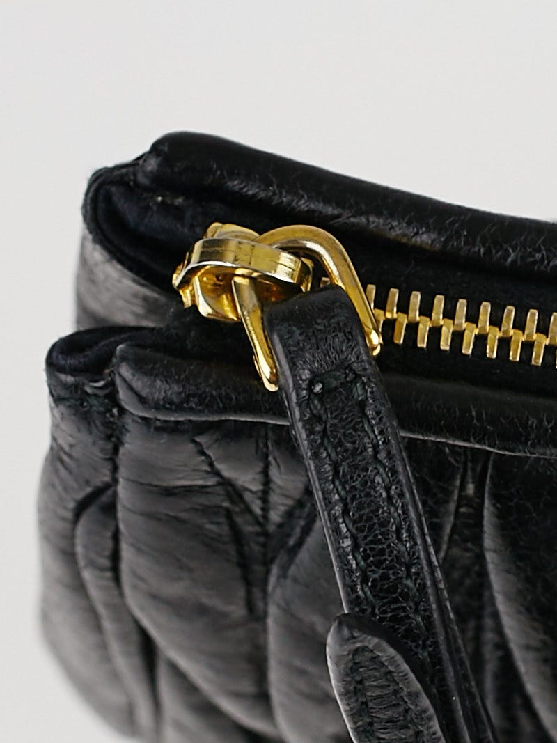 Miu Miu Black Matelasse Lux Leather Wristlet Clutch Bag | Yoogi's