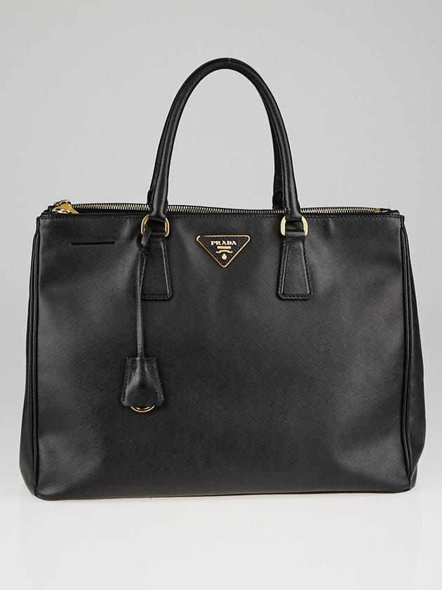 Prada Black Saffiano Lux Leather Double Zip Large Tote Bag BN1786