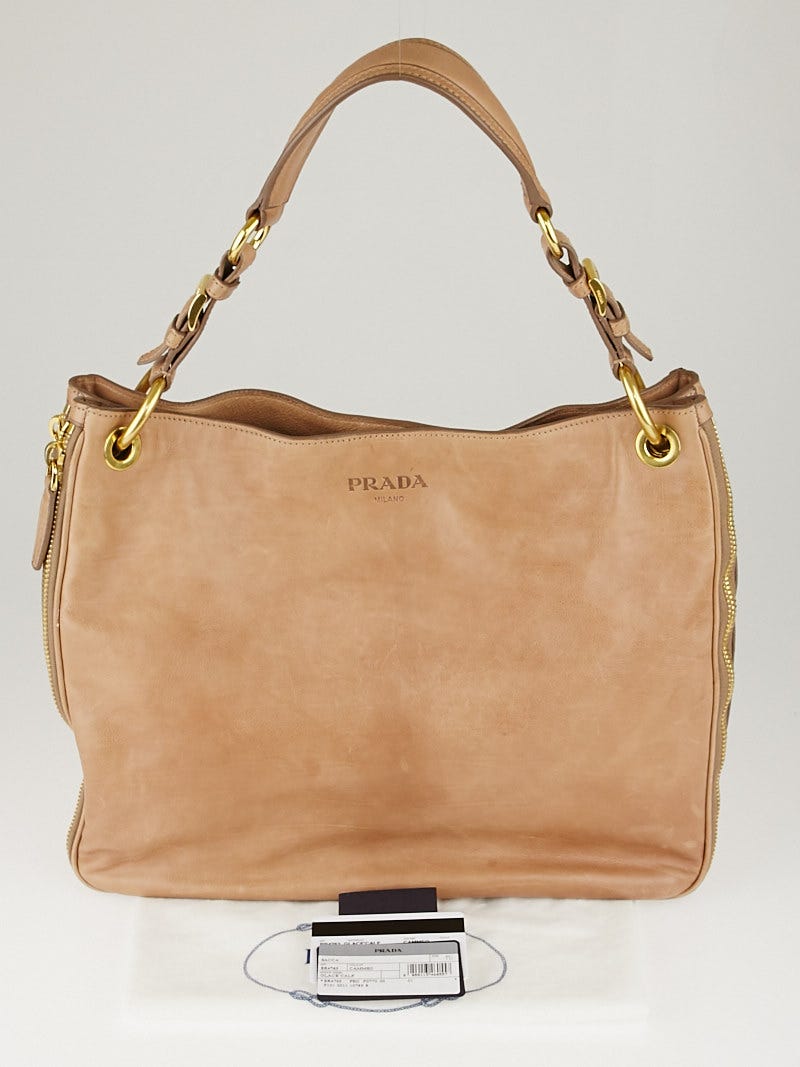 Prada Cammeo Glace Calf Leather Zipper Hobo Bag BR4763 Yoogi s