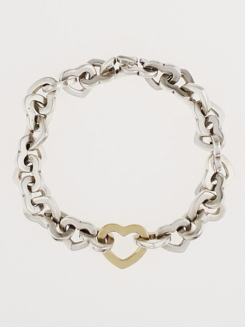 Tiffany Co. Sterling Silver and 18k Gold Heart Link Bracelet Yoogi s Closet