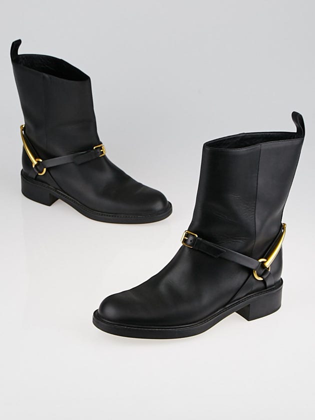 Gucci Black Leather Horsebit Tess Ankle Boots Size 7/37.5