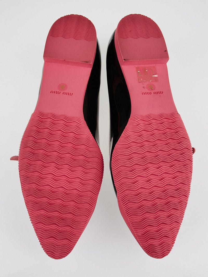 靴 miumiu Patent leather flats PINK 36 2/1 Miu Miu // Pink Patent Penny Loafer – VSP Consignment