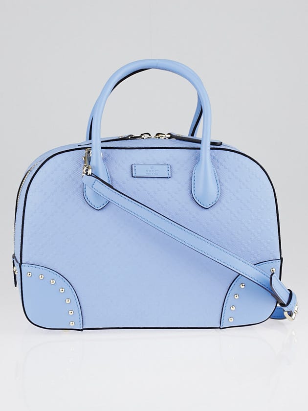 Gucci Light Blue Bright Diamante Textured Leather Top Handle Bag