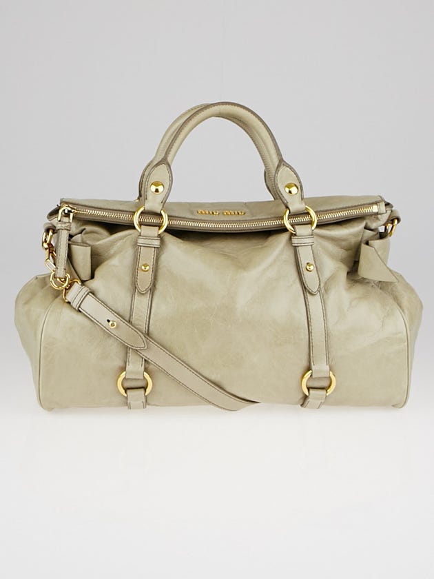 Miu Miu Pomice Vitello Lux Leather Bow Top Handle Bag