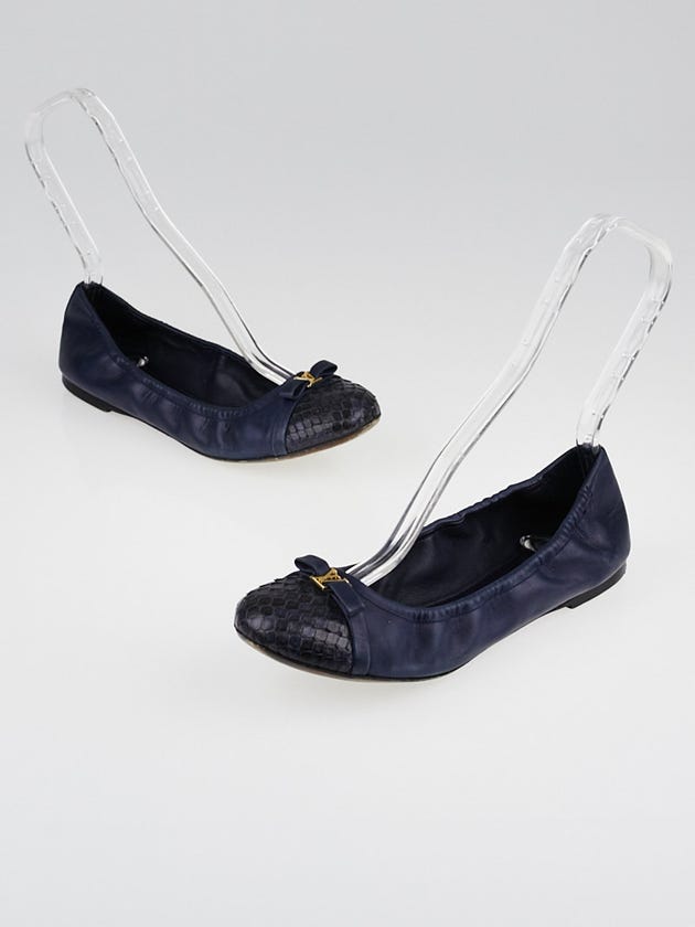 Louis Vuitton Blue Leather and Snakeskin Elba Elastic Ballerina Flats Size 7.5/38