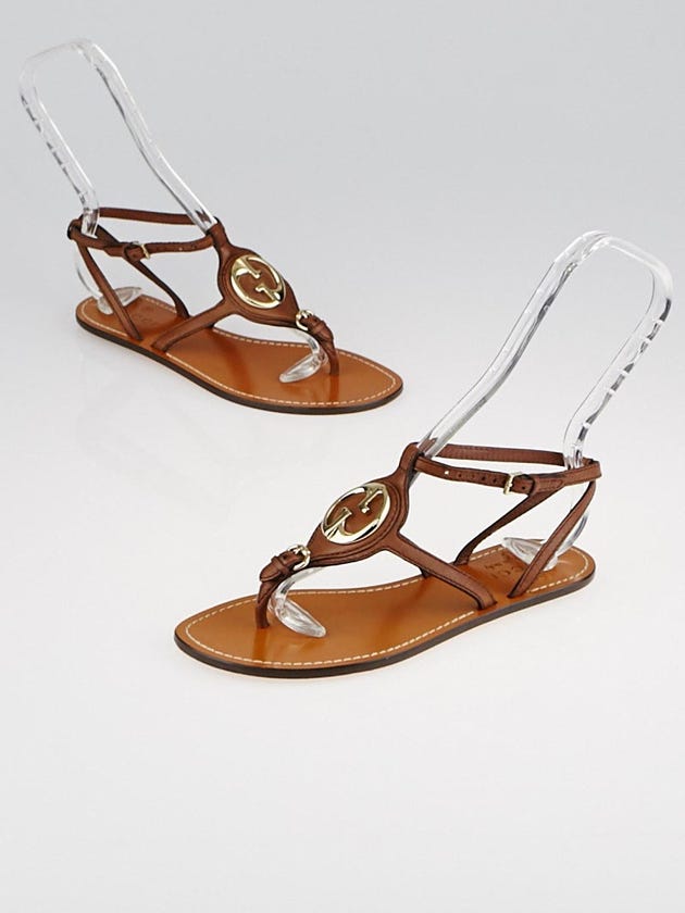 Gucci Brown Leather Village Flat Sandals Size 5.5/36
