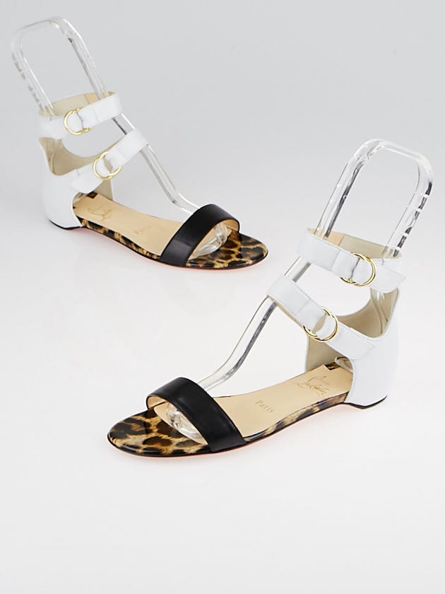 Christian Louboutin White/Black Leather Tres Bea Flat Sandals Size 6/36.5