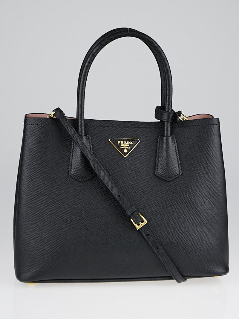 Prada Black Saffiano Lux Leather Double Handle Small Tote Bag 1BG775 Yoogi s Closet