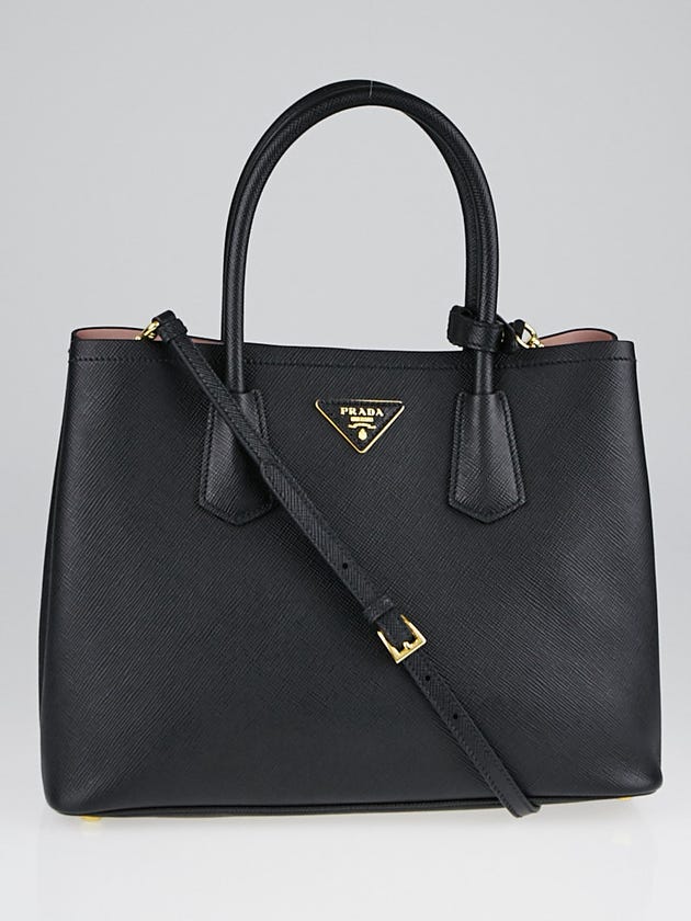 Prada Black Saffiano Lux Leather Double Handle Small Tote Bag 1BG775