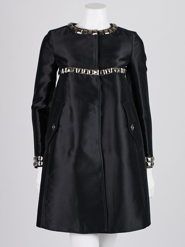 Burberry London Black Silk Blend Studded A-Line Coat Size 2