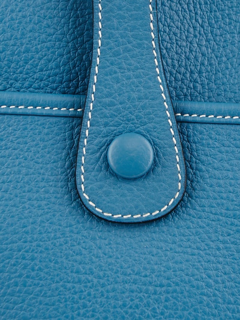 Hermes Blue Jean Clemence Leather Evelyne GM III Bag - Yoogi's Closet