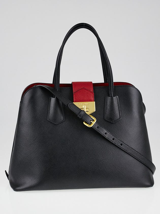 Prada Black/Red Saffiano Leather Double Handle Tote Bag BN2755