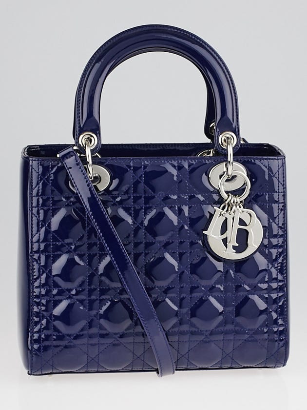 Christian Dior Blue Patent Leather Medium Lady Dior Bag