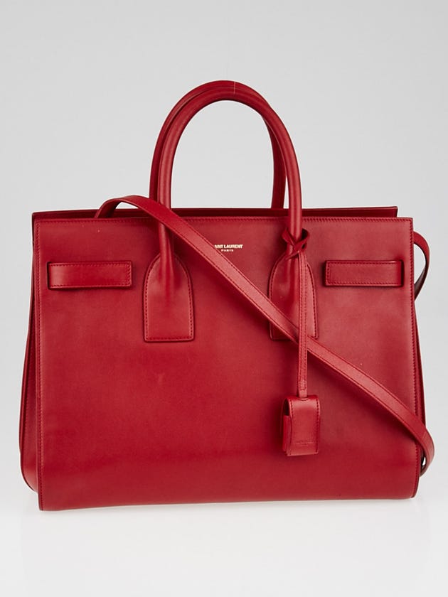 Yves Saint Laurent Red Smooth Calfskin Leather Classic Small Sac de Jour Tote Bag