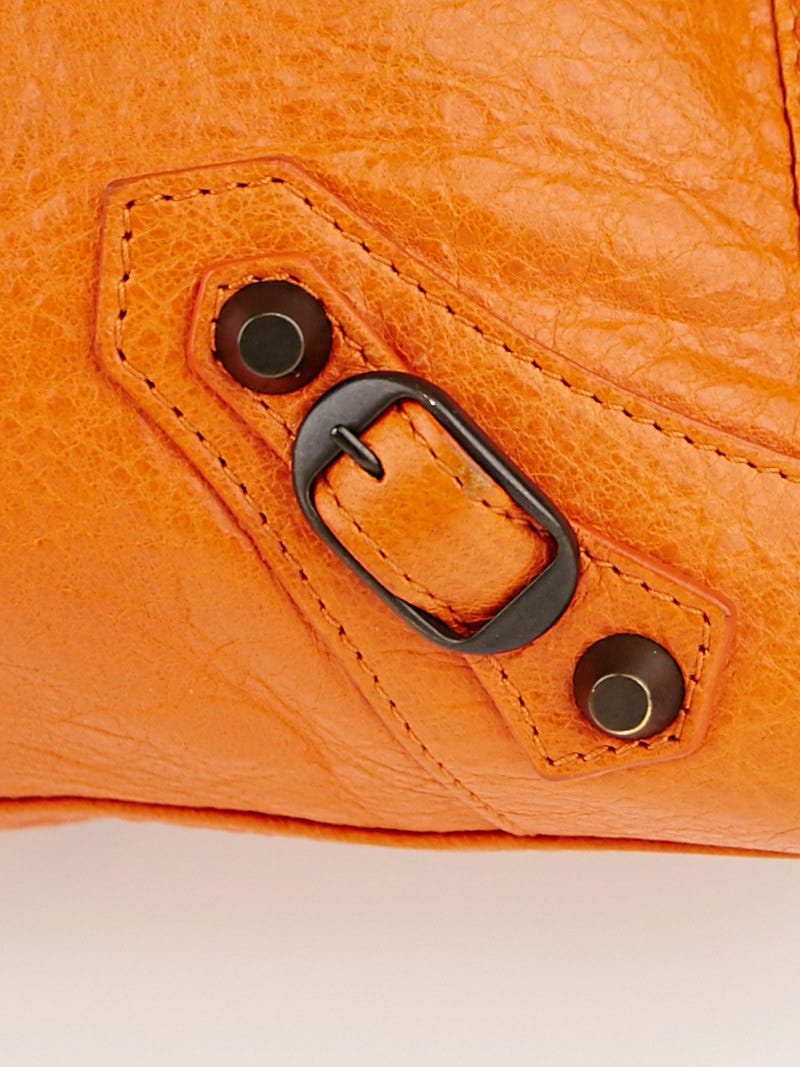 Balenciaga Tangerine Lambskin Leather Motorcycle City Bag