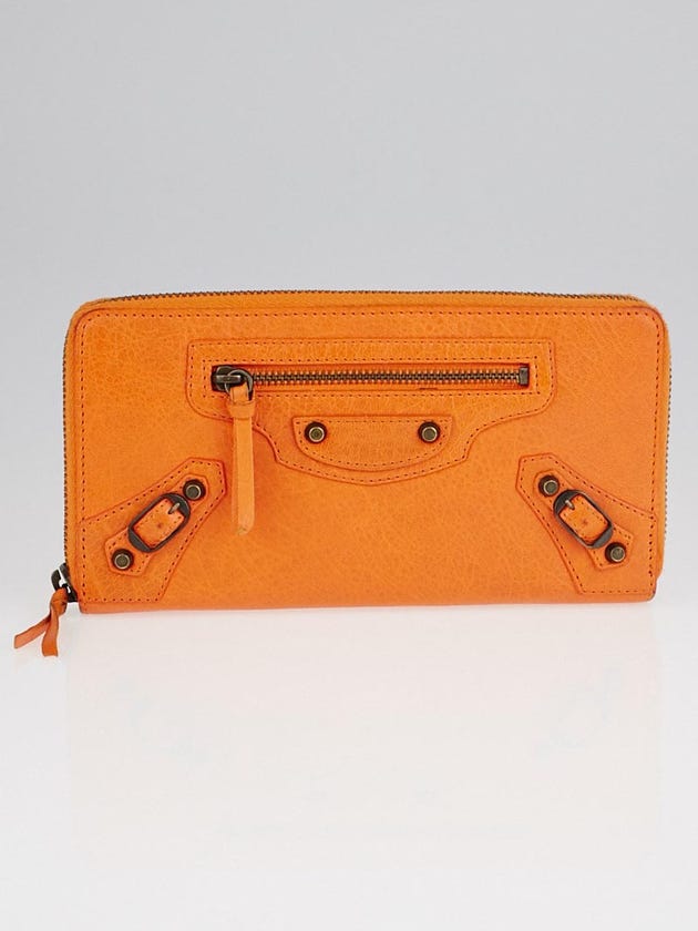 Balenciaga Tangerine Leather Classic Continental Zip Around Wallet