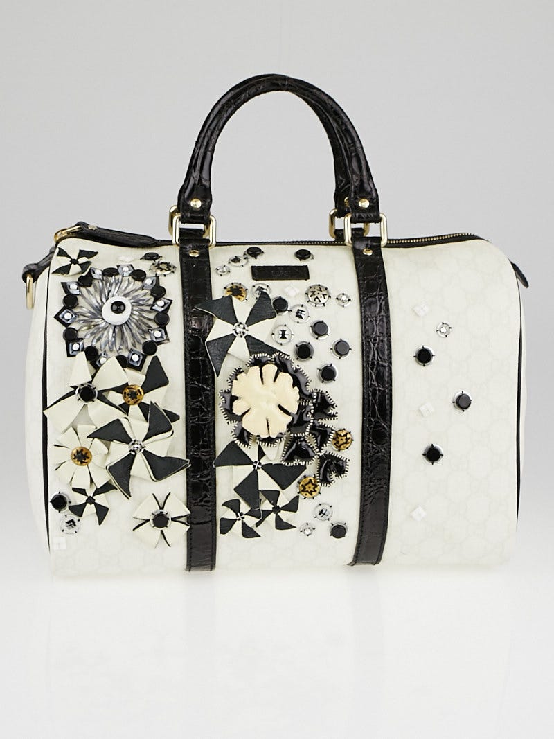 Gucci White GG Coated Canvas Floral Applique Medium Joy Boston Bag Yoogi s Closet