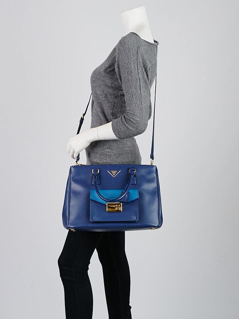 Prada Bluette/Cobalto Bi-Color Saffiano Lux Leather Pocket