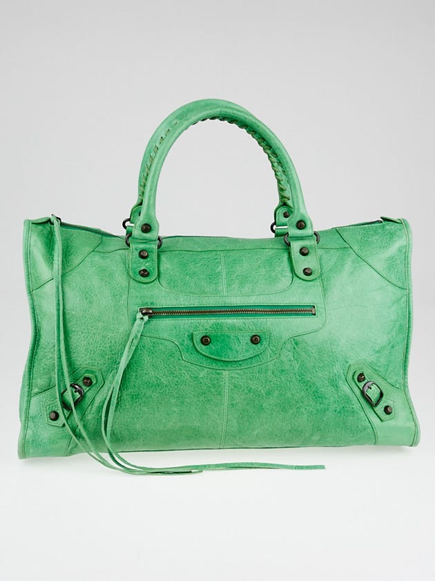 Balenciaga Vert Poker Lambskin Leather Work Bag