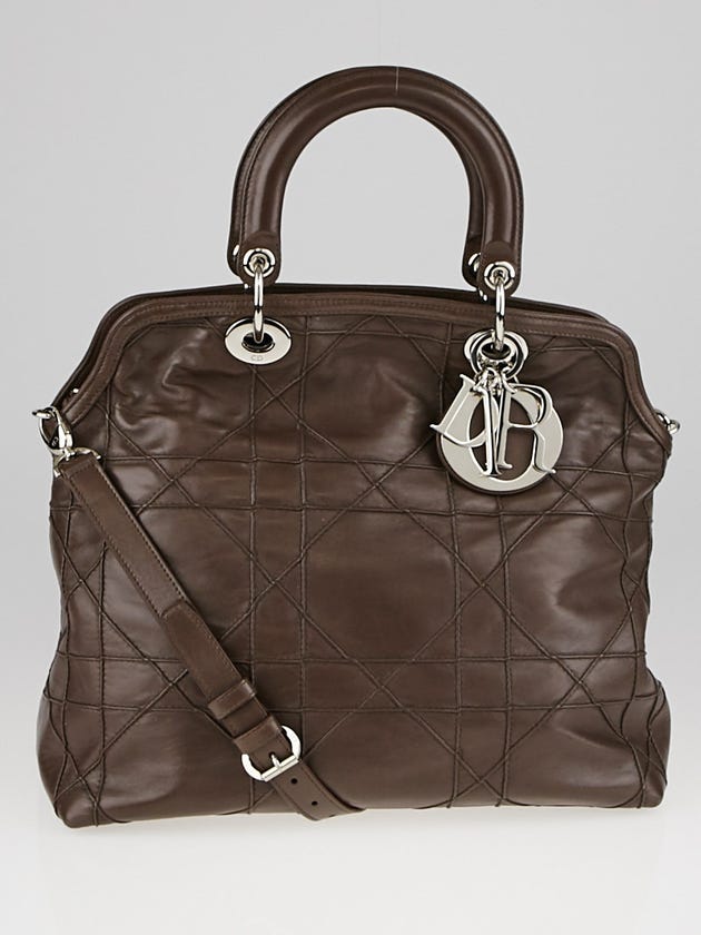 Christian Dior Brown Cannage Quilted Lambskin Leather Granville Tote Bag