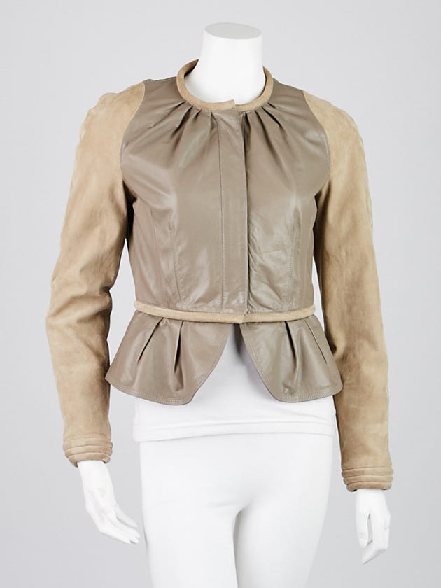 Burberry Prorsum Beige Lambskin Leather/Suede Jacket Size 6/40