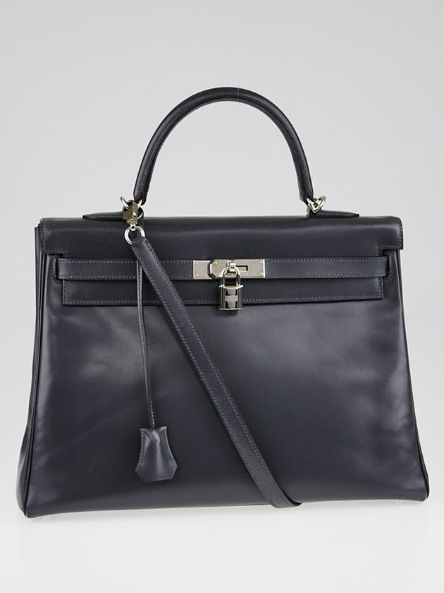 Hermes 35cm Graphite Box Leather Palladium Plated Kelly Retourne Bag
