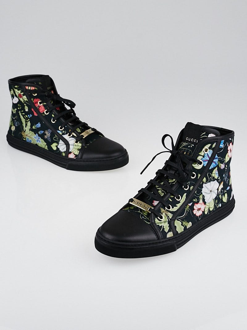 Gucci Black Floral Canvas High Top Sneakers Size 9 39.5 Yoogi s
