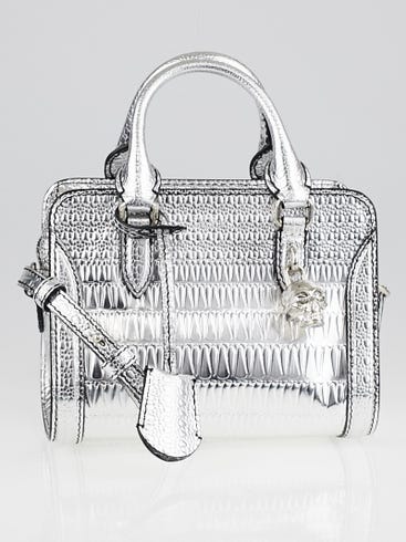 Alexander McQueen Silver Embossed Leather Mini Skull Padlock Bag | Yoogi's Closet Alexander McQueen Silver Embossed Leather Mini Skull Padlock Bag | Yoogi's Closet