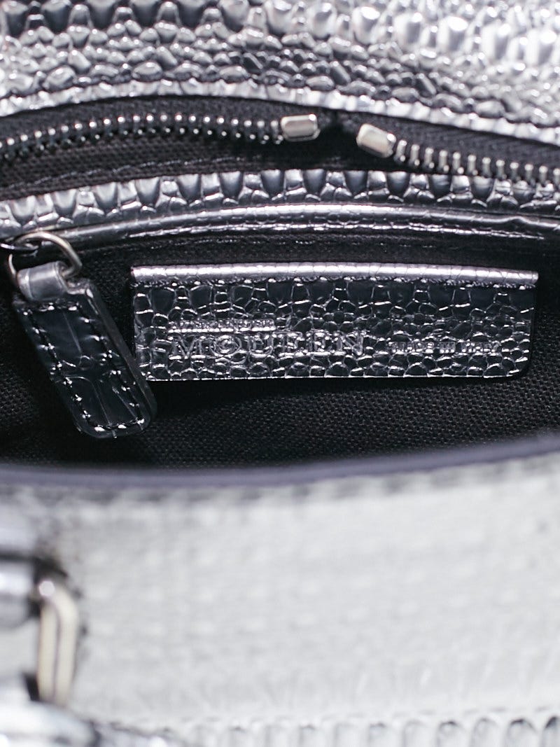 Alexander McQueen Silver Embossed Leather Mini Skull Padlock Alexander McQueen Silver Embossed Leather Mini Skull Padlock