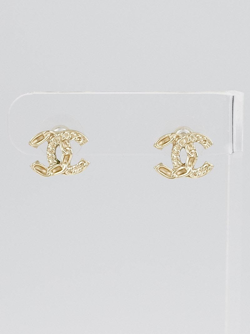 Chanel Goldtone Braided Metal Stud Earrings - Yoogi's Closet
