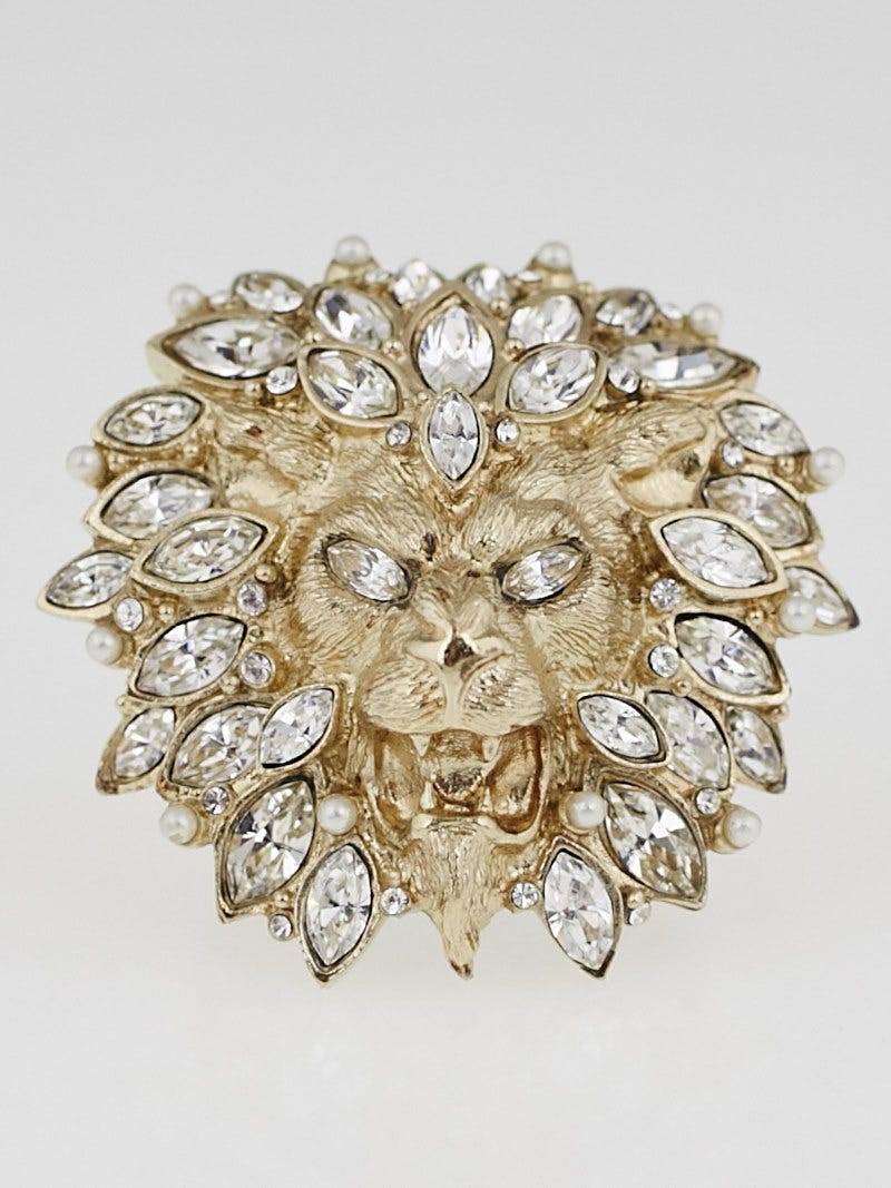 Chanel Goldtone Metal Crystal CC Brooch - Yoogi's Closet