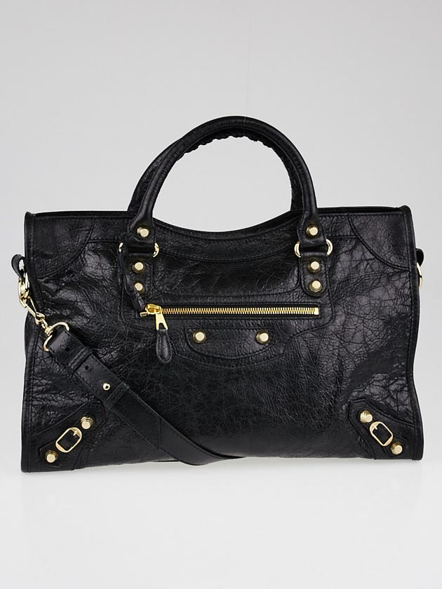 Balenciaga Black Lambskin Leather Giant 12 Gold City Bag
