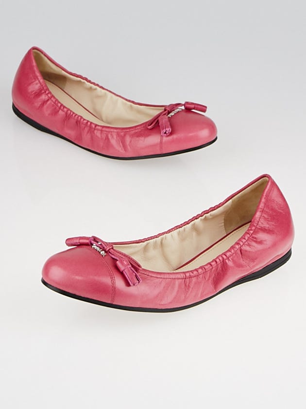 Prada Pink Leather Tassel Bow Ballet Flats Size 9.5/40
