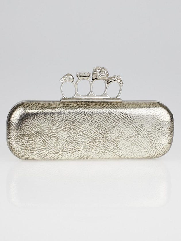 Alexander McQueen Silver Grainy Leather Knuckle Box Clutch Bag