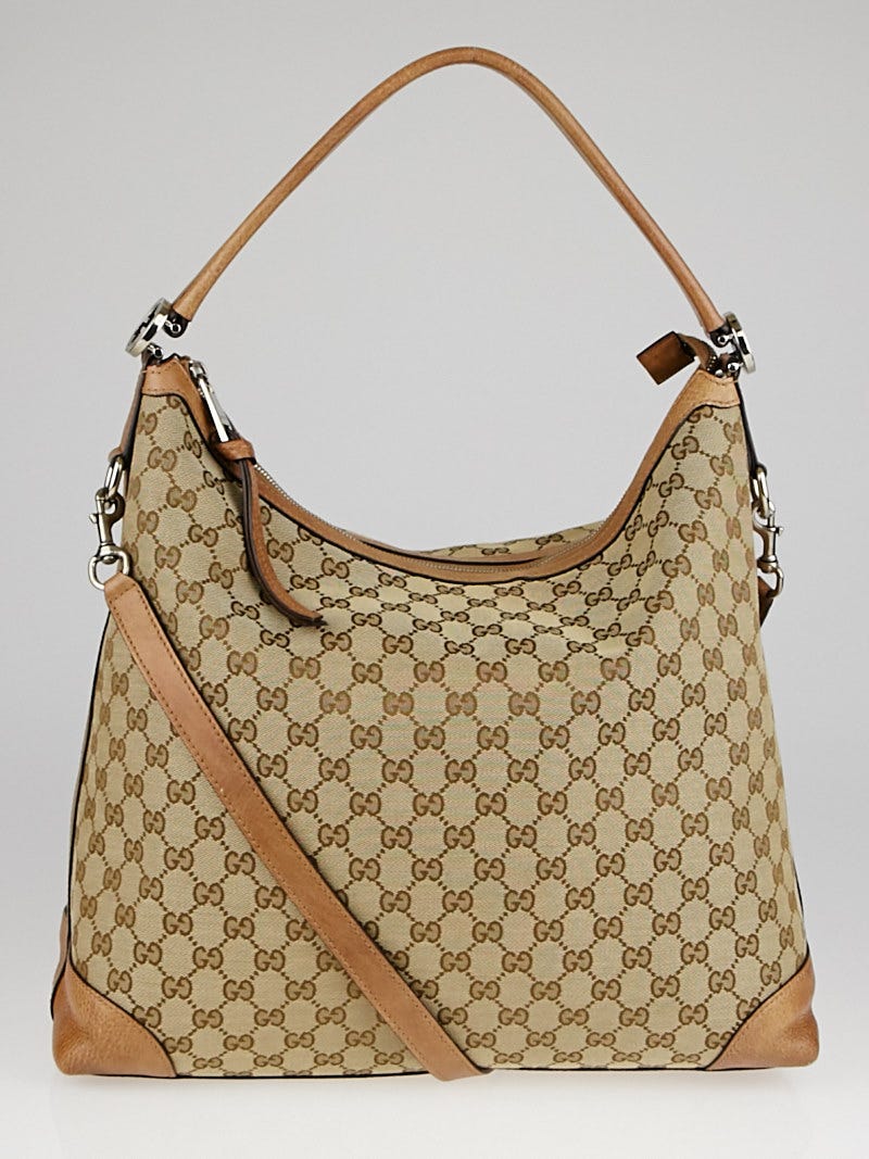 Gucci Beige/Black GG Canvas and Patent Leather Medium Full Moon Hobo Gucci